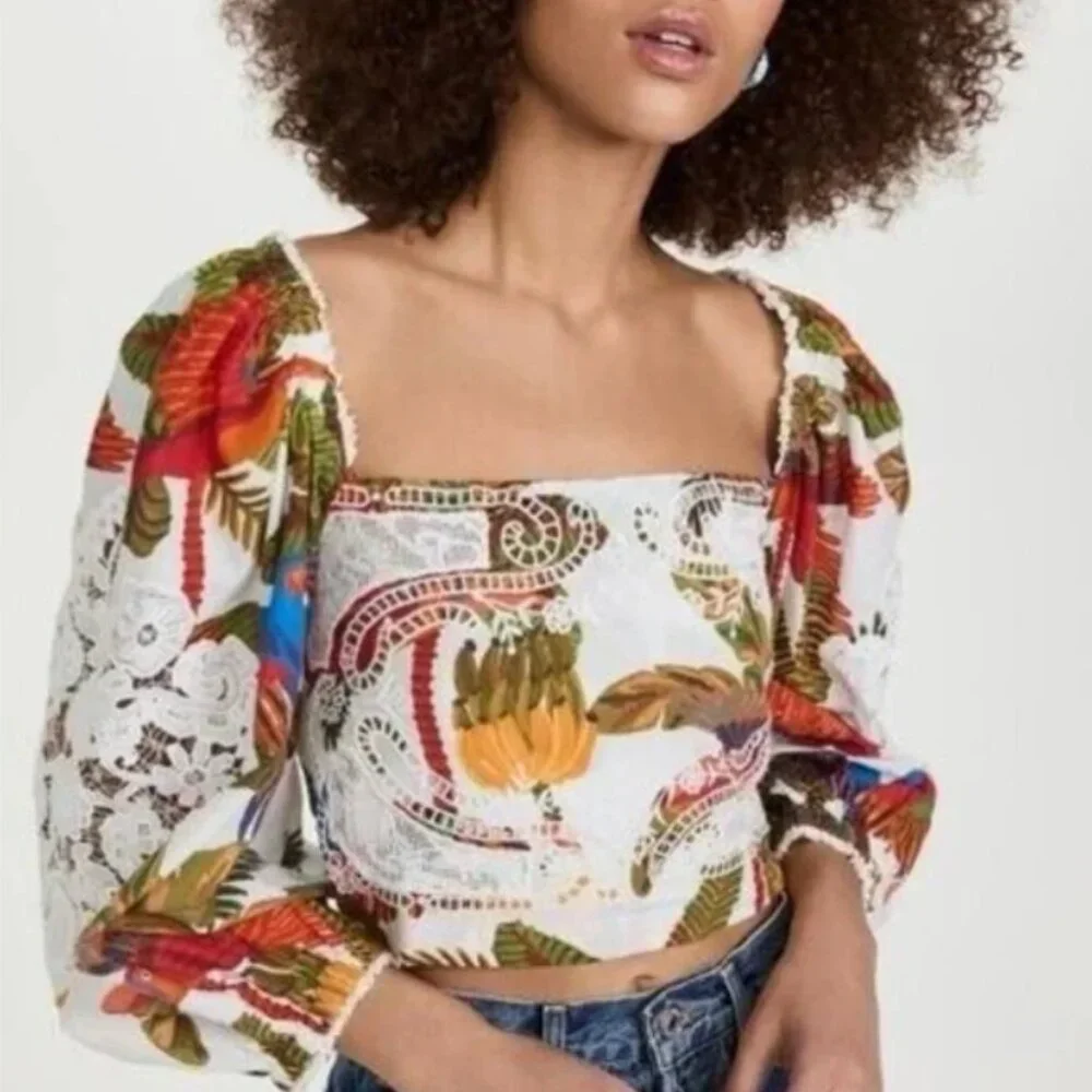 NWOT FARM Rio for Anthropologie Forest Birds Embroidered Top Blouse S $188